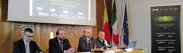 Dida foto: La fase di apertura dei lavori > Da sinistra: Giovanni Malanchini, Matteo Rossi, Sebastian Nicoli e Cesare Bonacina